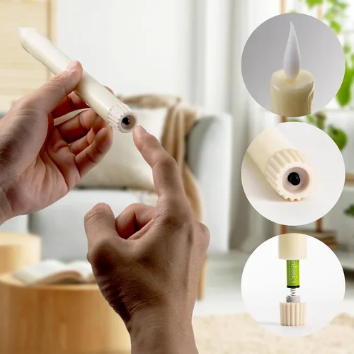 Miniatura 4 de Paquete de 6 velas LED de 10 pulgadas sin llama de cera real de color marfil con control remoto, botón de encendido/apagado, regulable, modo