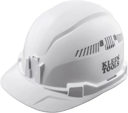 Klein Tools 60105 Casco rígido, estilo gorra ventilada, banda para sudor acolchada que se auto-absorbe el olor, color blanco