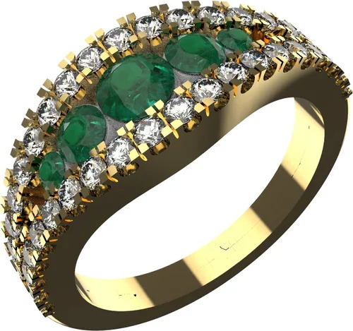 Miniatura 4 de Anillo de compromiso de diamantes y esmeraldas redondas naturales de oro de 14 quilates