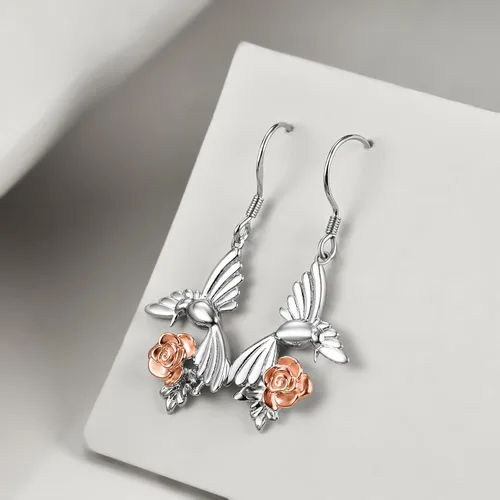 Miniatura 44 de POPKIMI Bonitos aretes colgantes de animales, joyería de animales, regalos de cumpleaños y Navidad para mujeres, aretes de ópalo de cristal de plata