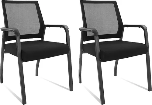 KLASIKA Silla de escritorio sin ruedas, sillón con soporte lumbar ergonómico y cojín de asiento grueso, sillas de sala de espera para oficina,