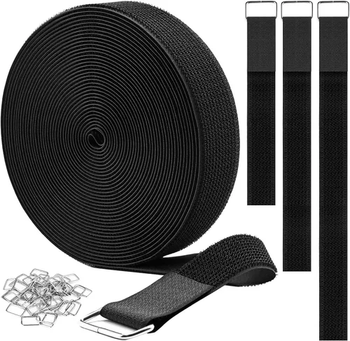 Miniatura 11 de YMCRLUX Correas de gancho y bucle de 1 x 16 pies con 25 hebillas de metal, correas de cable de fijación ajustables, correa de cincha cortada a