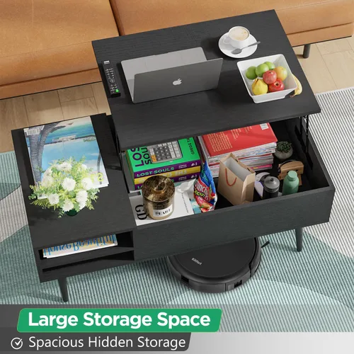 Miniatura 4 de PayLessHere Mesa auxiliar elevable de 39 pulgadas con almacenamiento ajustable y compartimento oculto, mesa de centro pequeña de madera