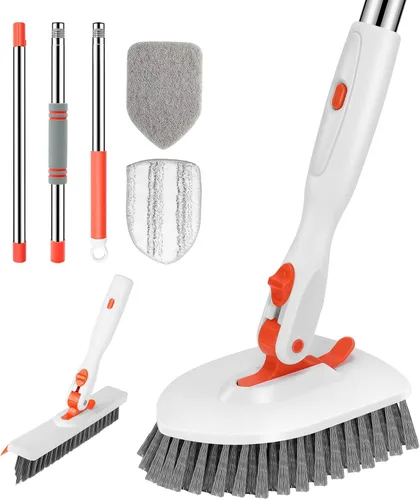 Miniatura 10 de SetSail Cepillo de ducha 3 en 1 con mango largo ajustable de 52 pulgadas y 3 cabezales de cepillo de repuesto desmontables para limpiar baño