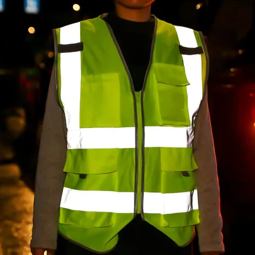 Miniatura 5 de Chaleco de trabajo reflectante de seguridad, paquete de 6 para hombres y mujeres, con 8 bolsillos y cremallera, ropa exterior de construcción