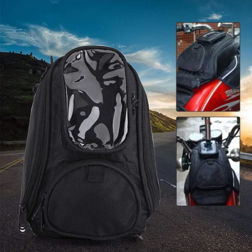 Miniatura 4 de Aramox Bolsa de motocicleta, negro universal motocicleta motocicleta montar fuerte aceite magnético combustible bolsa superior transparente, Popular