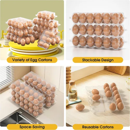 Miniatura 4 de 100 cartones de huevos baratos a granel, cartones de huevos grandes de plástico de 6 unidades, media docena de contenedores de huevos reutilizables