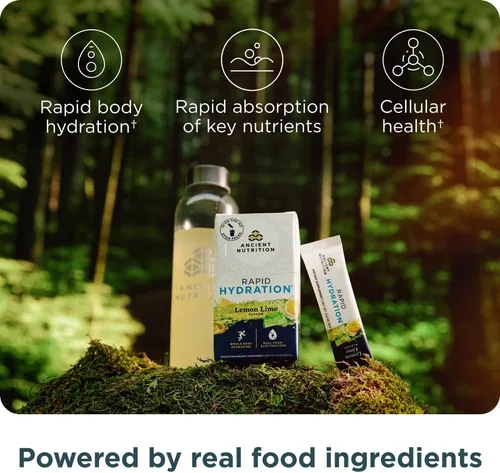 Miniatura 3 de Ancient Nutrition Polvo de hidratación rápida, lima limón, electrolitos de sales marinas naturales y algas marinas rojas, apoya la hidratación