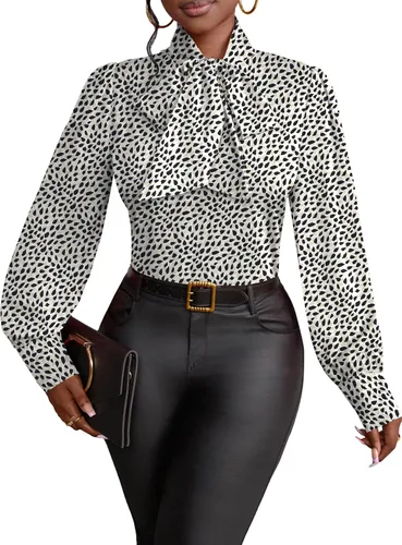 Miniatura 14 de Vrtige Camisa de mujer elegante con cuello de lazo, manga larga, blusa para la oficina