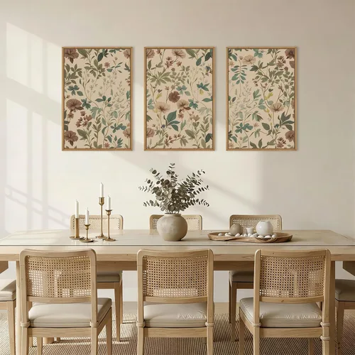 Miniatura 3 de Aryroi Juego de arte de pared en lienzo abstracto grande con marco floral, estilo bohemio, retro, neutro, flores silvestres, arte botánico de flores