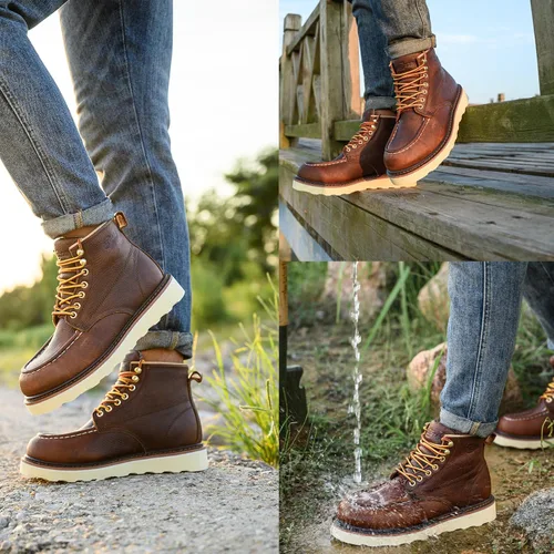 Miniatura 2 de Botas de trabajo para hombre - Botas de trabajo de 6 pulgadas con punta de cuña suave, Botas de trabajo impermeables para hombre