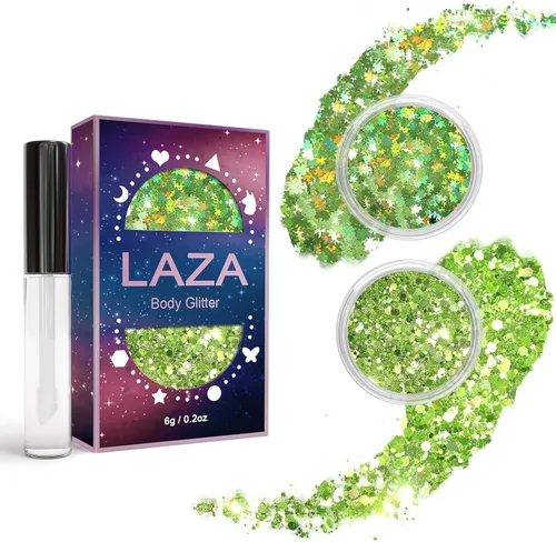 Miniatura 9 de Laza Purpurina corporal, 2 tarros de lentejuelas gruesas holográficas con pegamento de purpurina, perfecto para mujeres, sombra de ojos, maquillaje