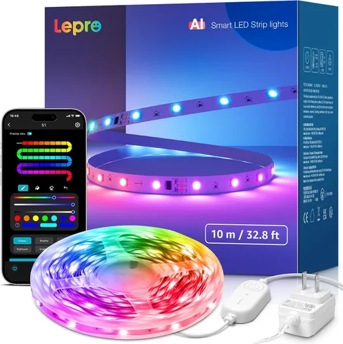 Miniatura 12 de Lepro S1 - Tira de luces LED AI para dormitorio, tiras de luz RGB inteligentes de 16.4 pies con efectos de persecución IC y arcoíris, segmento