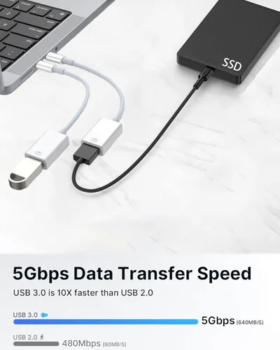 Miniatura 2 de [Certificado MFi de Apple] Adaptador USB C a USB, USB C macho a USB 3.0 hembra OTG convertidor de cable compatible con MacBook Pro Air, tabletas