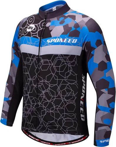 Miniatura 2 de sponeed Camisetas de ciclismo de manga larga para hombre, camisetas de motociclista con cremallera completa, equipo de ciclismo de invierno
