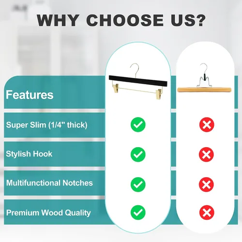 Miniatura 4 de Quality Hangers Paquete de 20 perchas de madera negras ultrafinas que ahorran espacio, gancho giratorio de 360 grados, lo mejor para trajes y más