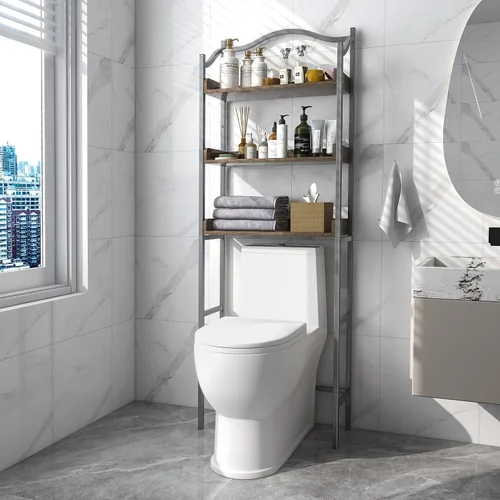 Miniatura 2 de Tangkula Estante de almacenamiento sobre el inodoro, estante de baño de 3 niveles sobre el inodoro con barra inferior ajustable y dispositivos