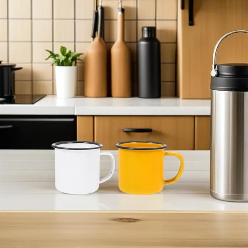 Miniatura 6 de SHOWERORO Taza esmaltada vintage de 2.55 pulgadas, taza de té retro para café, taza de agua ligera con mango antideslizante para hogar, oficina