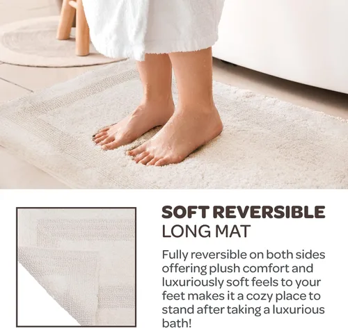 Miniatura 4 de Bedford Home Alfombra de baño larga reversible 100% algodón, color marfil, 24 x 60 pulgadas