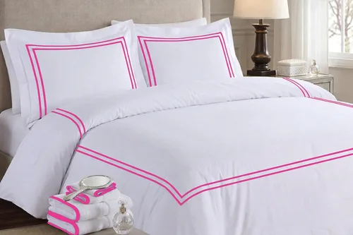 Miniatura 2 de BedDecor Lujoso juego de funda de edredón de algodón egipcio de 400 hilos, 1 pieza con hermoso bordado de 2 rayas
