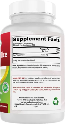 Miniatura 6 de Best Naturals Arroz de levadura roja, 1200 mg por porción, 240 cápsulas, fórmula premium, probado en laboratorio de terceros