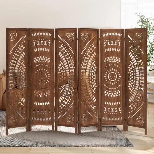 Miniatura 8 de Separador de pared de madera de 6 paneles de 6 pies, pantalla de división plegable, separador de pared independiente, decoración rústica bohemia