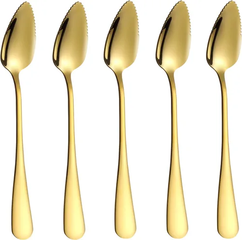 5 piezas de cucharas para pomelo, juego de utensilios de cuchara para pomelo de acero inoxidable, borde dentado y mango de calibre grueso,