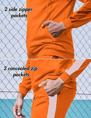 Miniatura 4 de COOFANDY Chándal para hombre con bolsillos con cremallera completa, sudadera con capucha y cremallera completa, 2 piezas, para correr, trotar