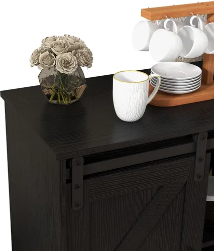 Miniatura 9 de Panana - Gabinete de almacenamiento de aparador con puerta corredera de granero, estilo de casa de campo para barra de café, cocina (Negro)
