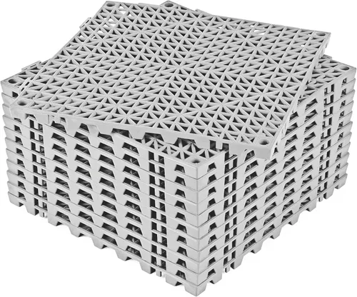 Miniatura 10 de ToLanbbt Cojín modular entrelazado 8P de 11.8 x 11.8 pulgadas, agujeros de drenaje de goma entrelazados antideslizantes para cubierta, ducha