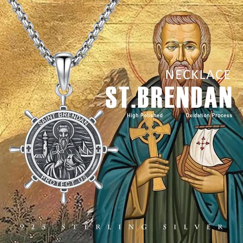 Miniatura 498 de Collar con colgante de plata de ley 925 con medalla de San Patrón, joyería religiosa para hombres y mujeres, con cadena de acero inoxidable 316L