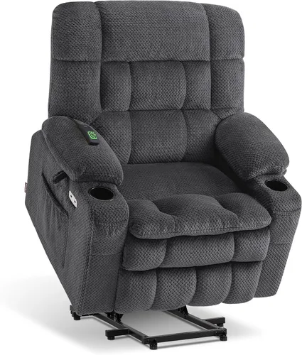 Miniatura 27 de MCombo 7893 - Silla reclinable pequeña de doble motor para ancianos pequeños, silla elevadora de gravedad cero con calor y masaje, posición Beige