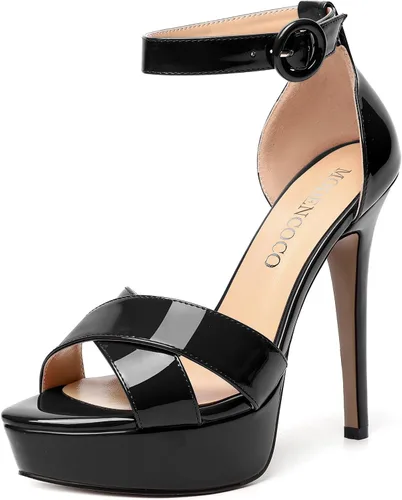 Miniatura 99 de MODENCOCO Sandalias de boda con correa de tobillo sexy para mujer, con plataforma y puntera abierta, tacón de aguja y tacón alto, zapatos de vestir