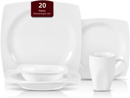 Miniatura 30 de HomeVss, nuevo juego de vajilla de porcelana de hueso, diseño de loto en relieve, juego de 20 piezas