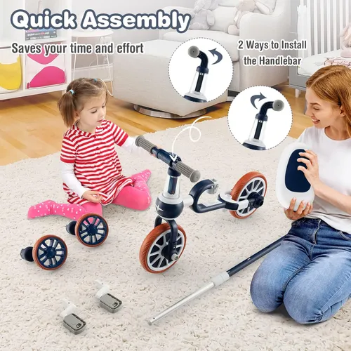 Miniatura 7 de BABY JOY Triciclo 4 en 1 para niños de 2 a 4 años, triciclo de equilibrio para niños con asiento ajustable y mango de empuje, pedales extraíbles