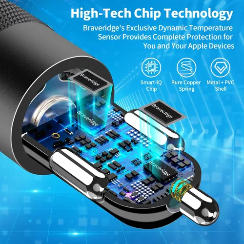 Miniatura 4 de Cargador rápido para automóvil con certificación MFi de Apple, paquete de 2 unidades de 4.8 A, cargador USB dual de 4.8 A, cargador Carplay USB