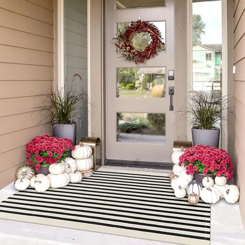 Miniatura 24 de IOHOUZE Alfombra Rayada Gris y Blanca - 27.5" X 43" Tapetes para Puerta Delantera al Aire Libre, Alfombra Lavable para Decoración de Porche