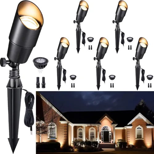 Miniatura 12 de Gardenreet Focos de Paisaje de Bajo Voltaje - Luz Ascendente LED de Latón para Exteriores 12V, Focos con Cable IP65 Impermeables, Bronce Antiguo