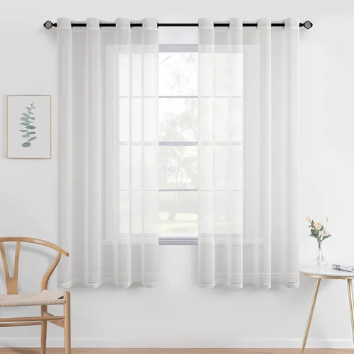 Miniatura 36 de MIULEE - Cortinas transparentes para ventana (2 paneles). Cortinas elegantes., Poliéster & Mezcla de poliéster, Blanco