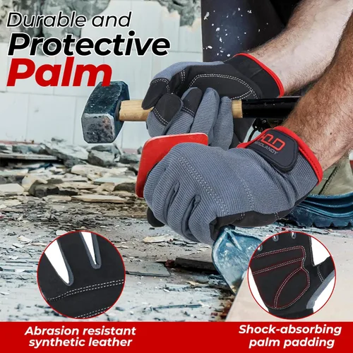 Miniatura 2 de HANDLANDY Guantes de trabajo para hombre y mujer, guantes de trabajo de mecánicos de uso general con pantalla táctil, guantes de trabajo flexibles