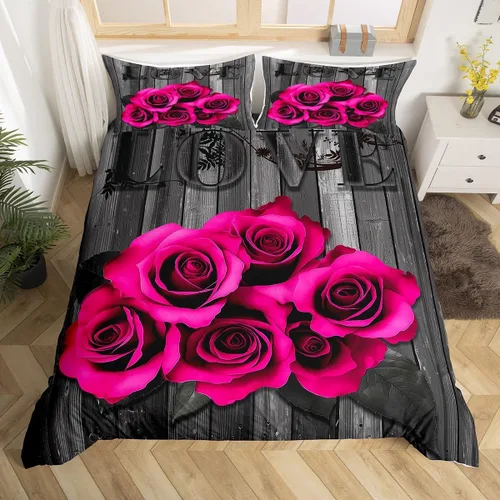 Miniatura 15 de Juego de funda de edredón para parejas, juego de ropa de cama de corazón de amor rojo, juego de funda de edredón romántica para boda, regalo