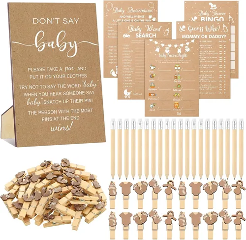 Patelai Juego de 321 piezas de papel kraft para baby shower para niña o niño, juego de 5 juegos que incluye divertidos juegos de bingo para baby