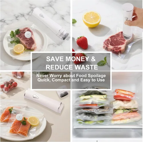 Miniatura 8 de Máquina Selladora al Vacío Compacta para Almacenamiento de Alimentos, Selladora al Vacío Rápida de 5S Potente con 30 Bolsas al Vacío Reutilizables