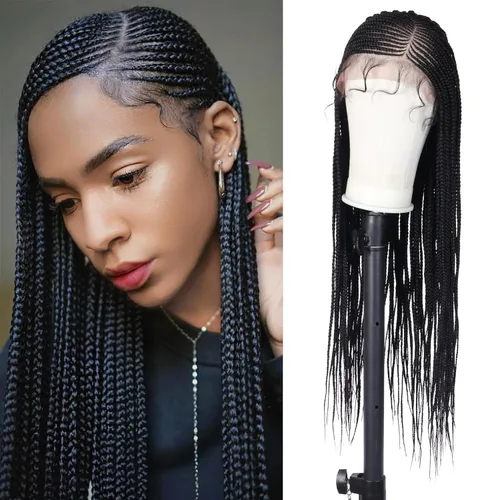 Miniatura 12 de Alebery Pelucas Trenzadas de Caja Bohemias Sin Nudos de Encaje Frontal HD 13X8 para Mujeres Negras Pelucas de Trenzas de Caja Bohemias con Rizos