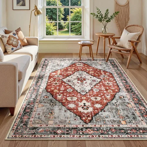 Miniatura 12 de Lahome Alfombra tribal bohemia de 2 x 3 pies, alfombra verde pequeña para entrada, suave, antideslizante, lavable, alfombra de baño bohemia de pelo