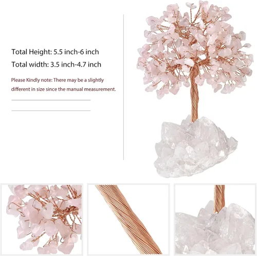Miniatura 2 de Nupuyai Árbol de cristal de cuarzo rosa curativo hecho a mano con racimo de cuarzo de roca, árbol de dinero bonsái de piedra energética, decoración