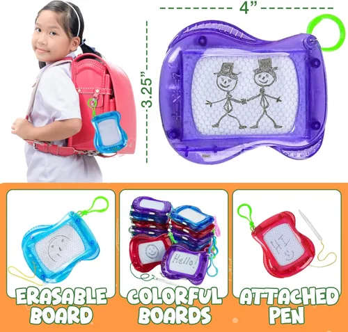 Miniatura 4 de Bedwina Mini Pizarra Magnética de Dibujo para Niños - (Paquete de 6) Tableros de Dibujo con Clip para Llavero de Mochila, Bloc Borrable
