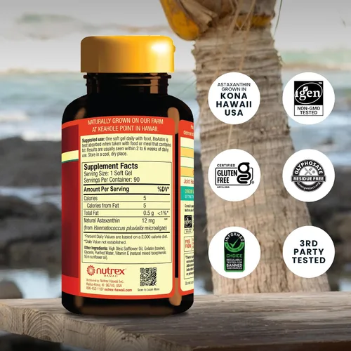 Miniatura 2 de Nutrex Hawaii BioAstin Astaxantina hawaiana - 12 mg, 60 gomitas - Suplemento antioxidante premium directo de granja para apoyar la salud