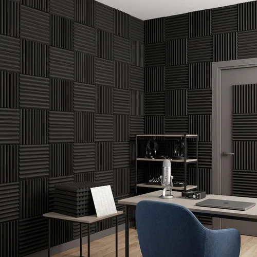 Miniatura 4 de Paquete de 52 cintas negras de doble cara de 1 x 12 x 12 pulgadas, paneles de pared de espuma de absorción de sonido de espuma de estudio