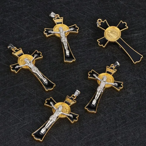 Miniatura 3 de Colgante de cruz de crucifijo de exorcismo de San Benito para bricolaje, rosario, collar, coronilla, pieza de joyería, accesorios para hacer dijes